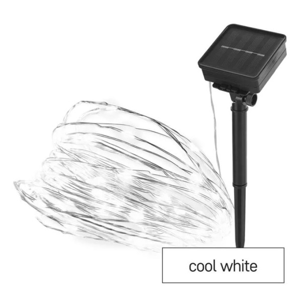 D3ZC01 20 LED nano łezki z panelem solarnym, miedź, 12 m, IP44, zimna biel, timer