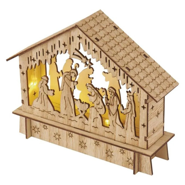 DCWW34 Dekoracje - 6 LED szopka 18,5x15 cm 2x AA, ciepła biel, IP20, timer