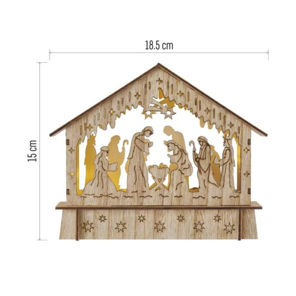 DCWW34 Dekoracje - 6 LED szopka 18,5x15 cm 2x AA, ciepła biel, IP20, timer