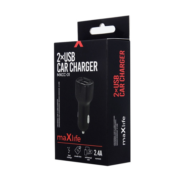Ładowarka samochodowa 2x USB 2,4A - Maxlife MXCC-01