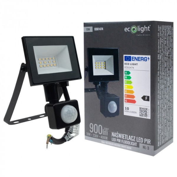 NL-3 PIR 10W Naświetlacz LED 4000K 900lm IP65 EC61474