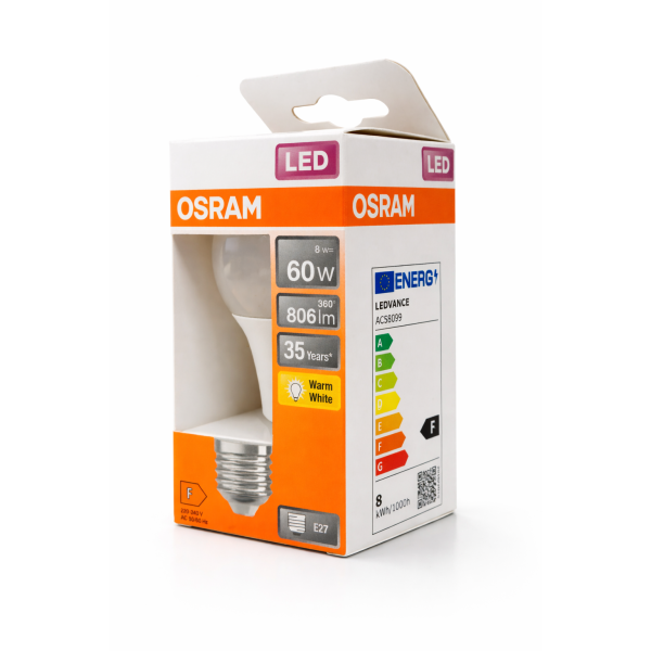 Żarówka LED E27 8W (  60W) 806lm - A60 230V 3000K (ciepło-biała) - LED STAR OSRAM