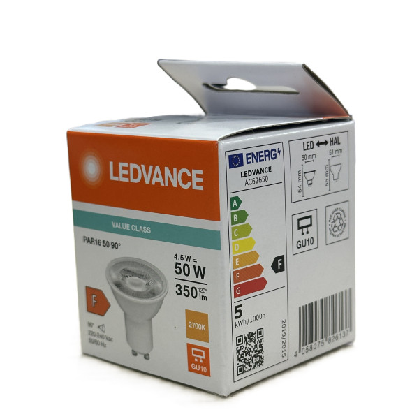 Żarówka LED GU10 4,5W ( 50W) 350lm 2700K 90 st.- LED VALUE 