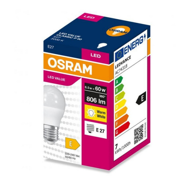 Żarówka LED kulka E27 6,8W ( 60W) 806lm 230V 3000K (ciepło-biała) - LED VALUE OSRAM