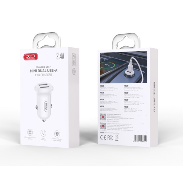 Ładowarka samochodowa 2,4A 2xUSB biała - XO CC67