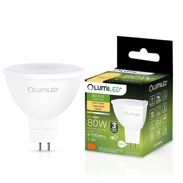 Żarówka LED MR16 230V GU5.3 8W (80W) 720lm 3000K 120° LUMILED