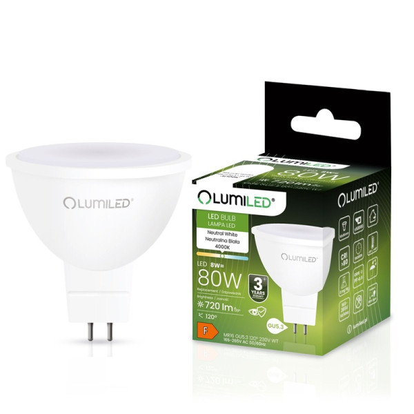 Żarówka LED MR16 230V GU5.3 8W (80W) 720lm 4000K 120° LUMILED