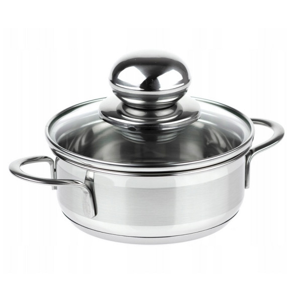 Garnek stalowy 0,6L, 12cm, indukcja, z pokrywką - SSW CITY
