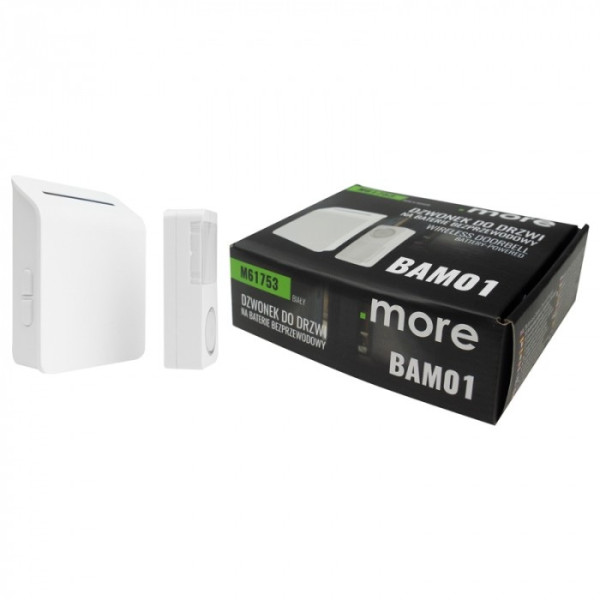 Dzwonek bezprzewodowy BAM-01 biały (dzwonek-bateria / przycisk-bateria) M61753