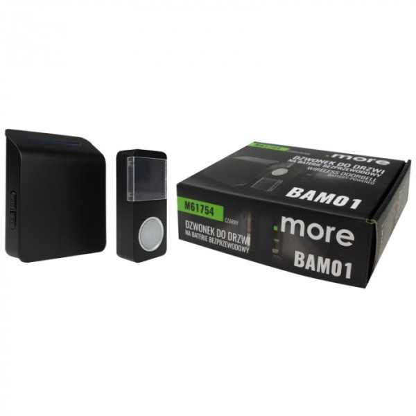 Dzwonek bezprzewodowy BAM-01 czarny (dzwonek-bateria / przycisk-bateria) M61754