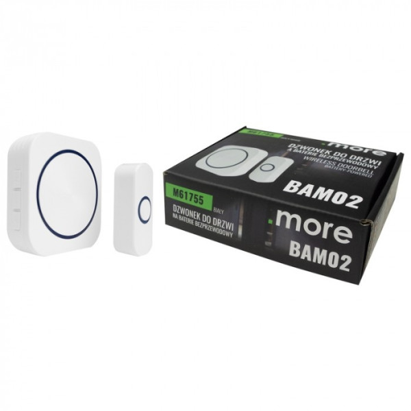 Dzwonek bezprzewodowy BAM-02 biały (dzwonek-bateria / przycisk-bateria) M61755