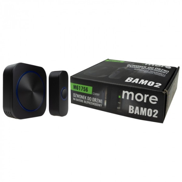 Dzwonek bezprzewodowy BAM-02 czarny (dzwonek-bateria / przycisk-bateria) M61756