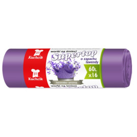 Kuchcik, Worki na śmieci HDPE o zapachu lawendy, wiązane 60L, 16 szt. [2884]