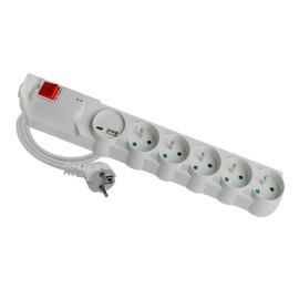 MPSF2U-505 Przedłużacz przeciwprzepięciowy, 5-krotny + "0", z resetem, 5m, szary z układem
