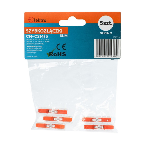 CN-C214 slim Szybkozłączka  2x0,5-4mm drut/linka (opak.5szt.)