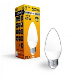 Żarówka LED E27 9W (zamiennik 49W) 620lm - świeczka 230V 4000K (neutralna-biała) - LB074NW INQ